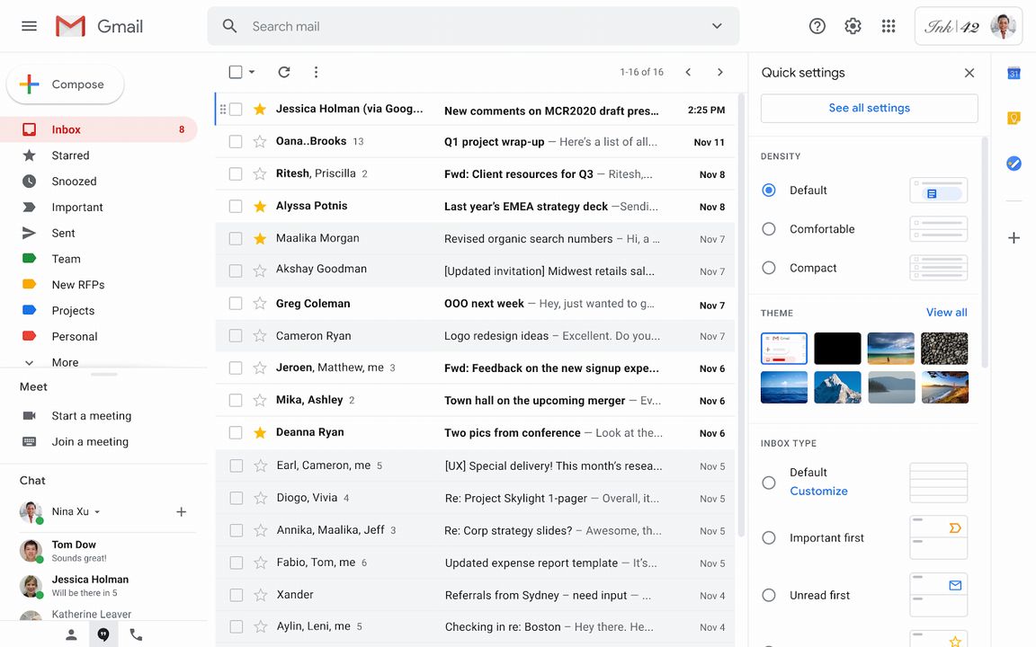 Gmail un nouveau menu "Réglages Rapides", pour personnaliser sa boite