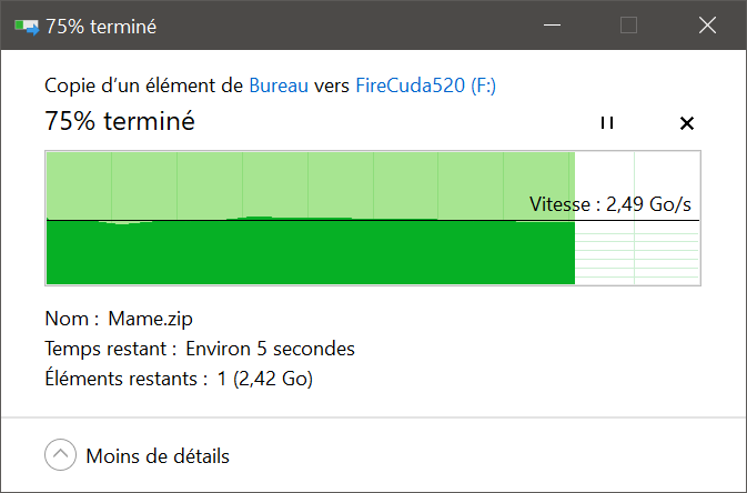 Seagate FireCuda 520 - Copie de fichiers