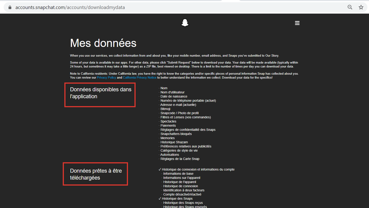 Tuto Snapchat donnees
