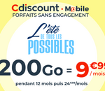 Forfait Cdiscount Mobile 200 Go à 9,99€/mois pendant 1 an