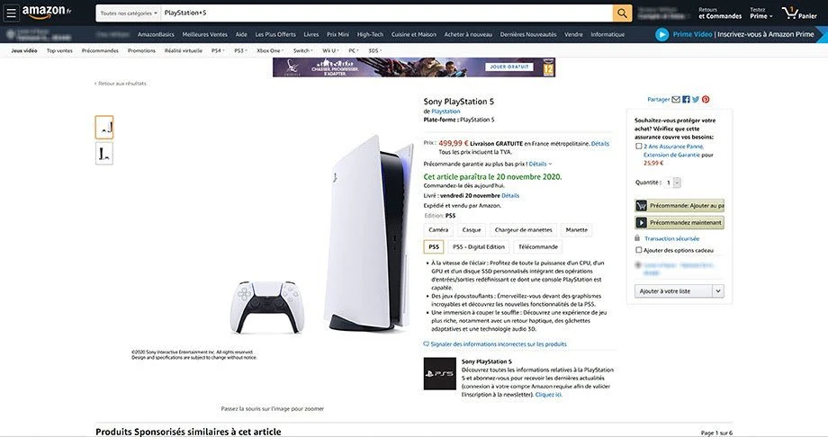 PlayStation 5 PS5 prix amazon
