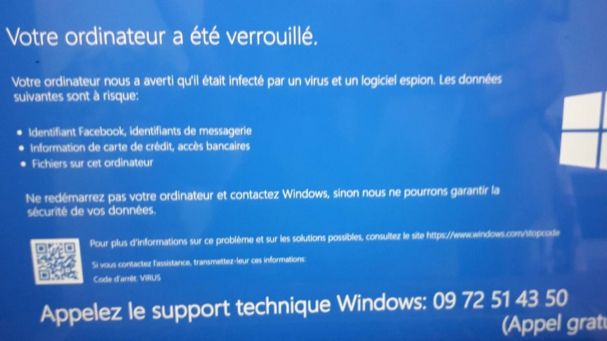 écran bleu Windows arnaque