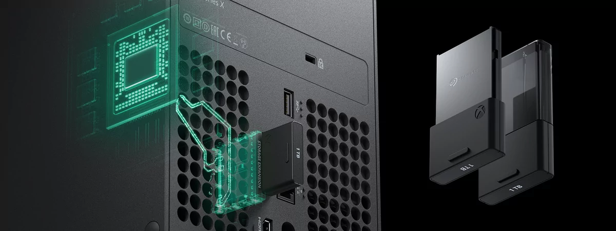Le stockage de la Xbox Series X pourra être étendu grâce à des cartes mémoires compatibles. © Microsoft