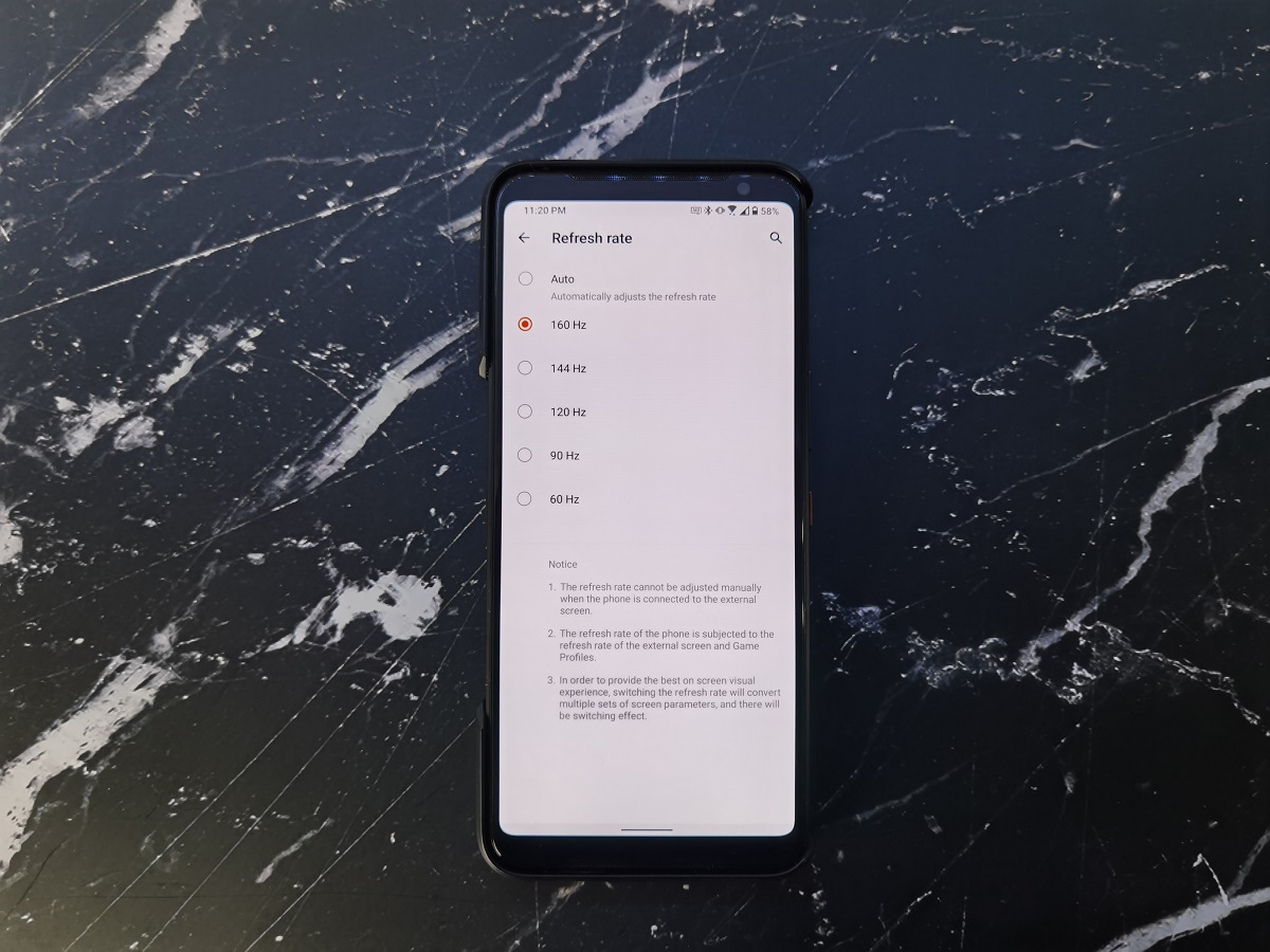 Le ROG Phone 3 dispose d'un mode 160 Hz caché