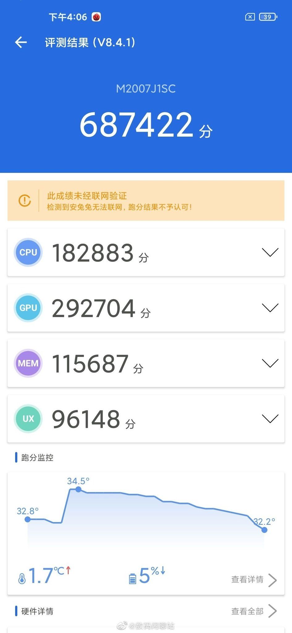 Score de l'hypothétique Mi 10 Pro Plus sur AnTuTu. © Weibo via Techradar