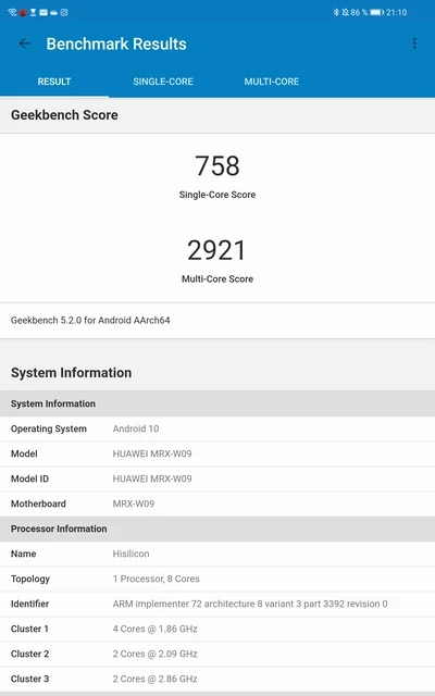 Matepad Pro - résultat GeekBench © Clubic - MM