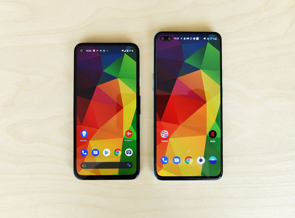 À gauche le Pixel 4a, à droite le OnePlus Nord