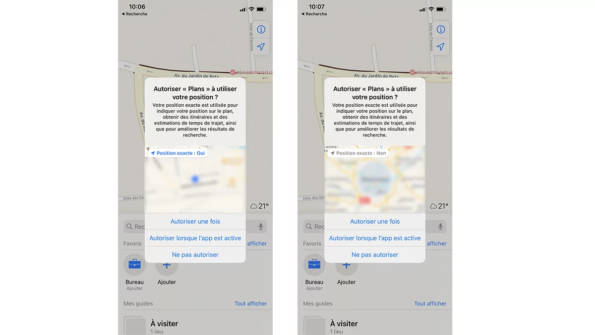 iOS 14 position exacte © Capture d'écran