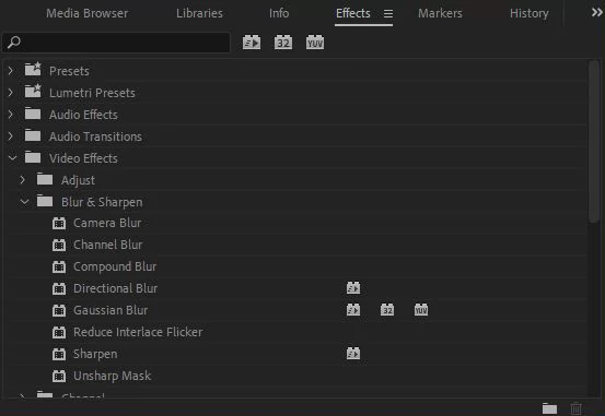 Panneau Effets Premiere Pro