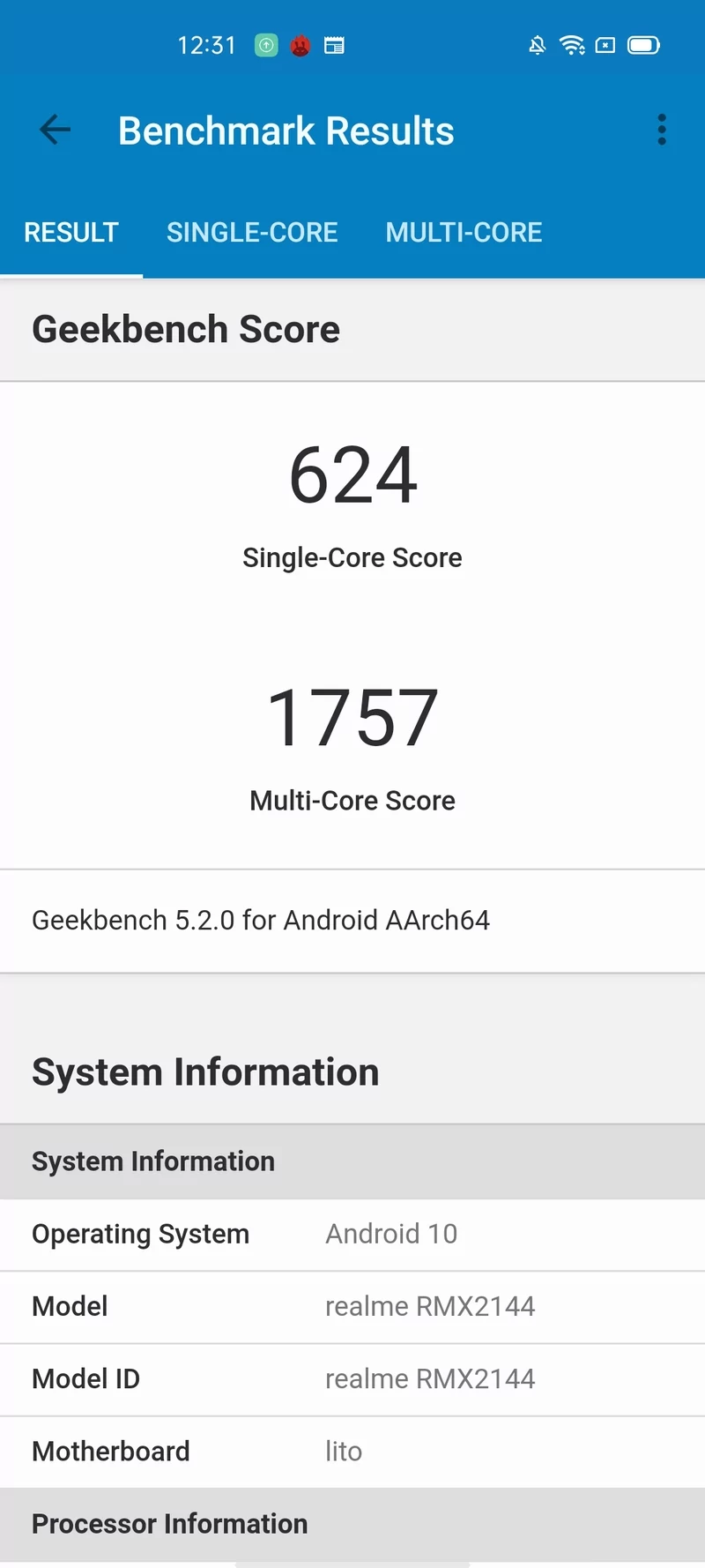 realme X50 GeekBench © Clubic - MM