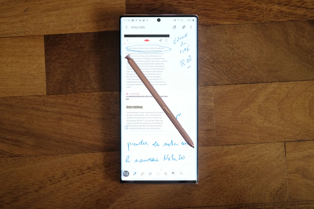 Samsung Note 20 Ultra 5G - stylet notes © Clubic - Marc Mitrani