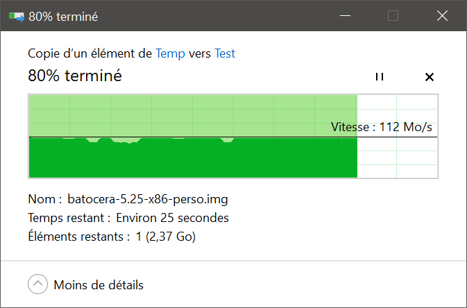 Performances mesurées en copie de fichiers sous Windows 10, toujours en RAID 1 © Nerces pour Clubic