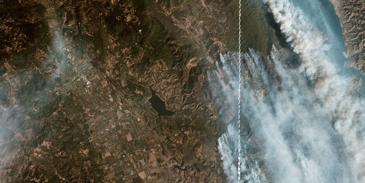 Zoom sur une image satellite de quelques uns des centaines de feux qui ravagent la Californie. Crédits © 2020 Planet Labs, Inc.