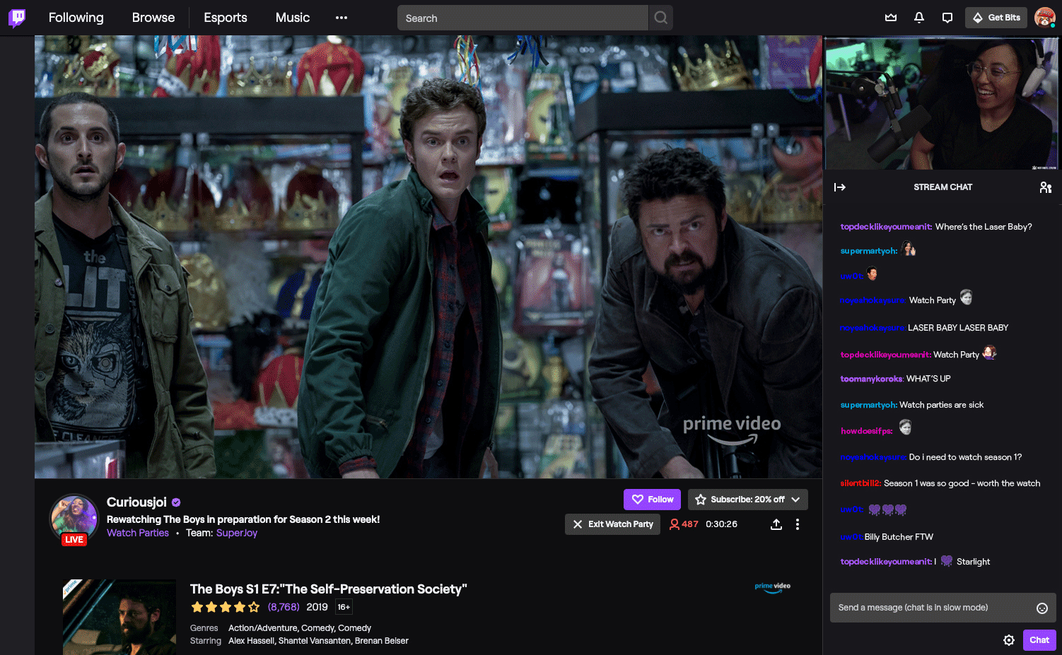 Avec Watch Parties, regardez du contenu Prime Video sur Twitch avec vos abonnés