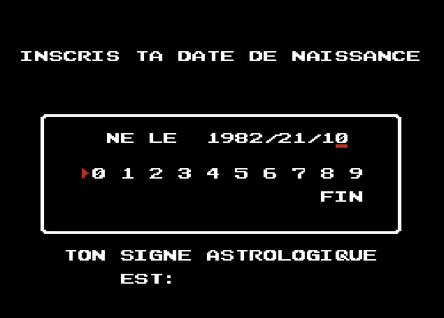 Pour démarrer le jeu, il fallait rentrer sa date de naissance... au format US. Pour la petite histoire, il n&#039;est pas possible de rentrer une date de naissance ultérieure à 1999.