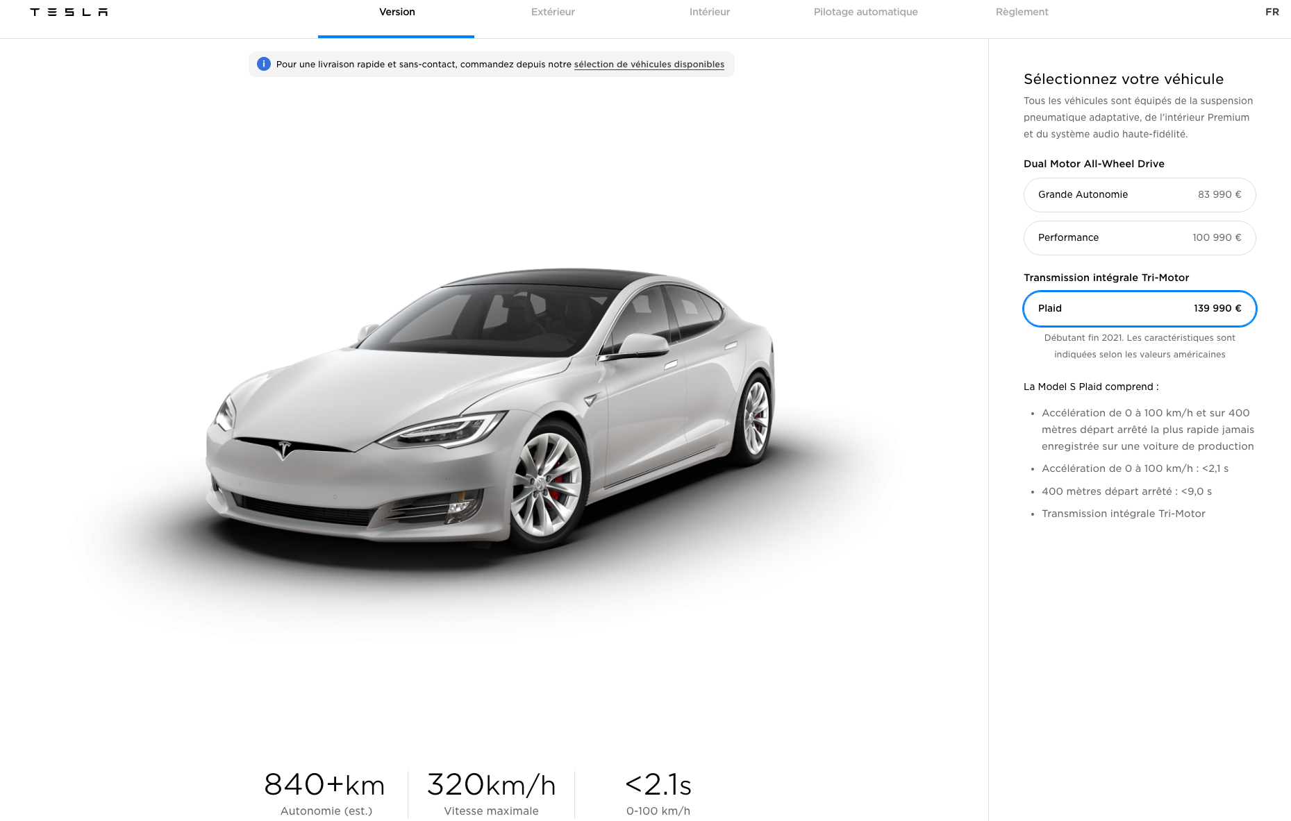 Annoncée lors du Battery Day, la Tesla Model S Plaid aura jusqu'à 840 km d'autonomie