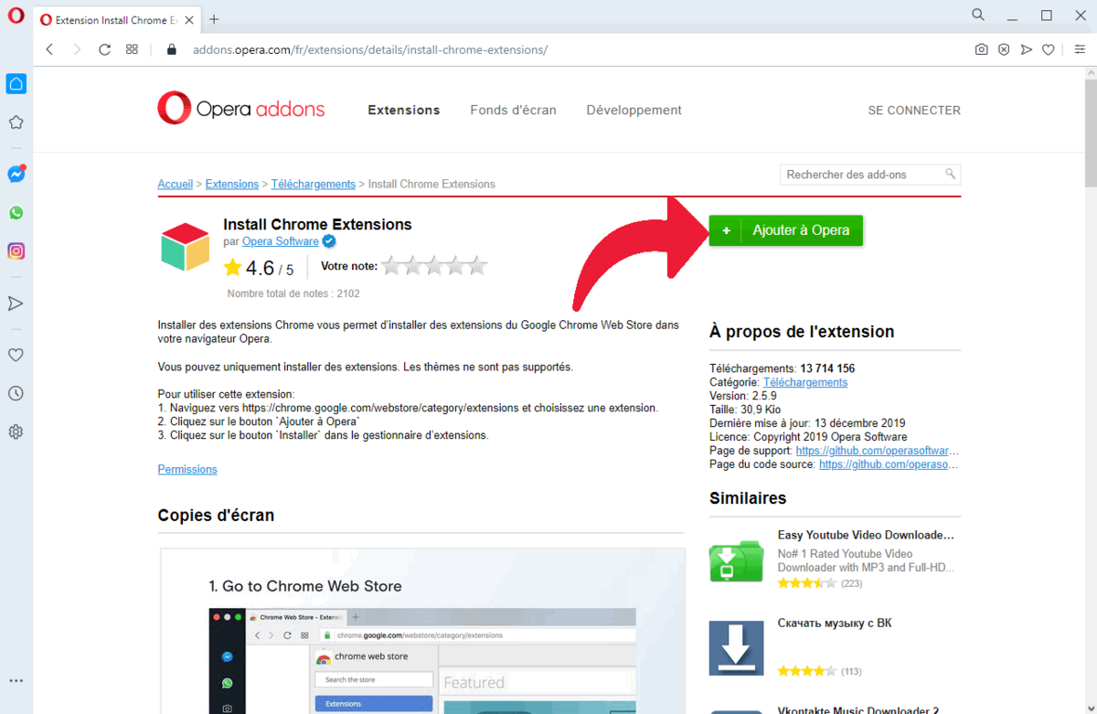 Extensions Chrome pour Opera