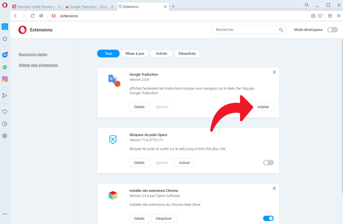 Extensions Chrome pour Opera