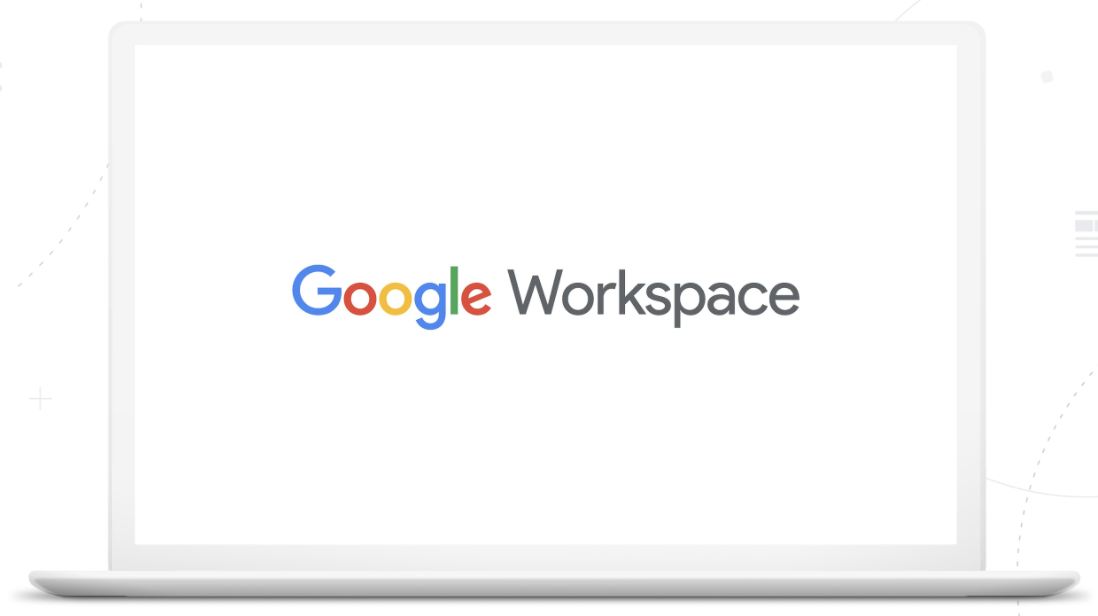 Google Workspace - Ordinateur portable et logo de la suite bureautique Google Workspace