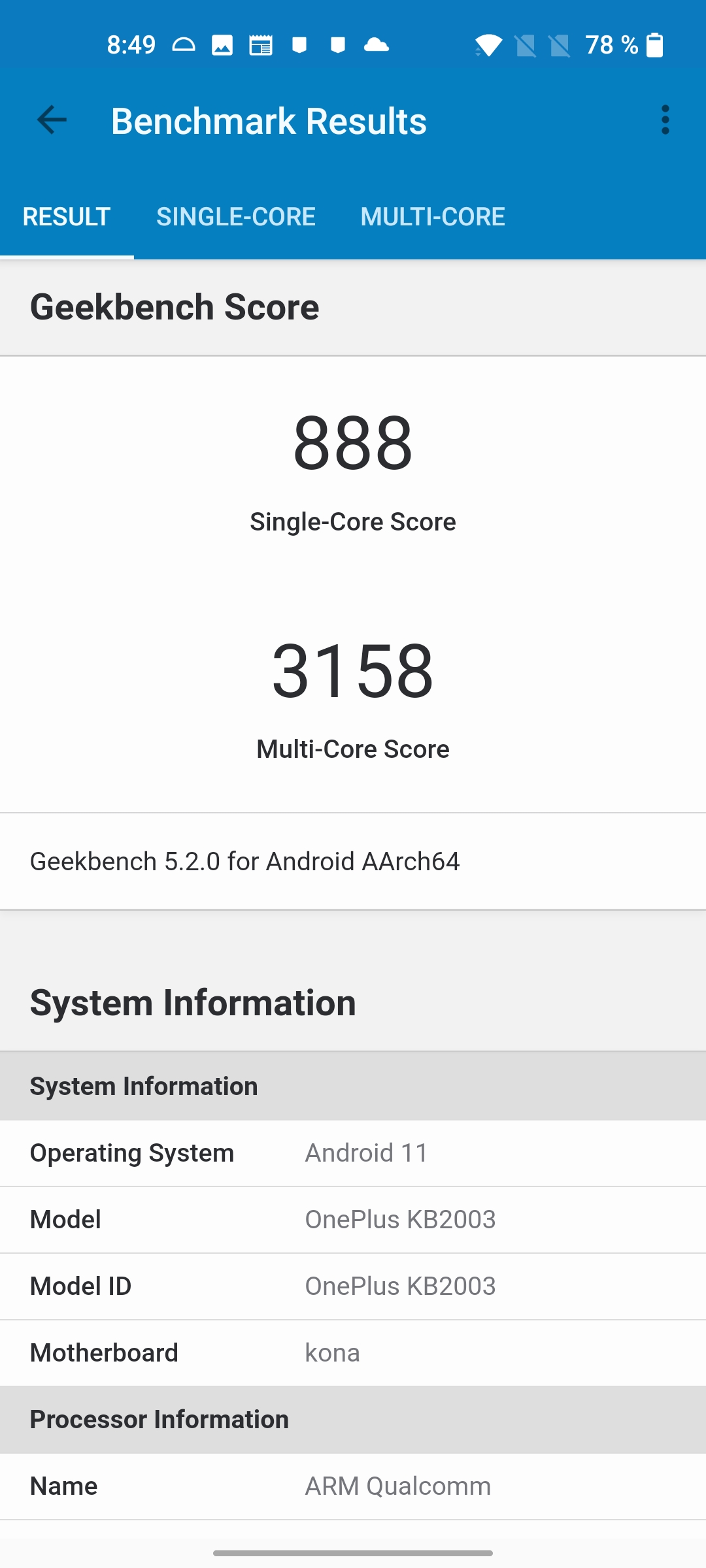 Geekbench OnePlus 8T