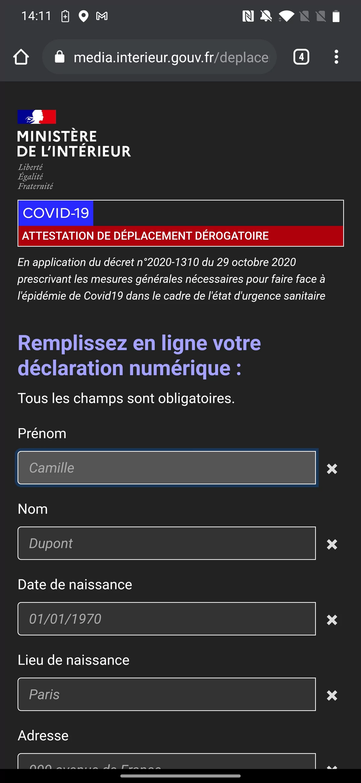 Générateur Attestation TousAntiCovid Android