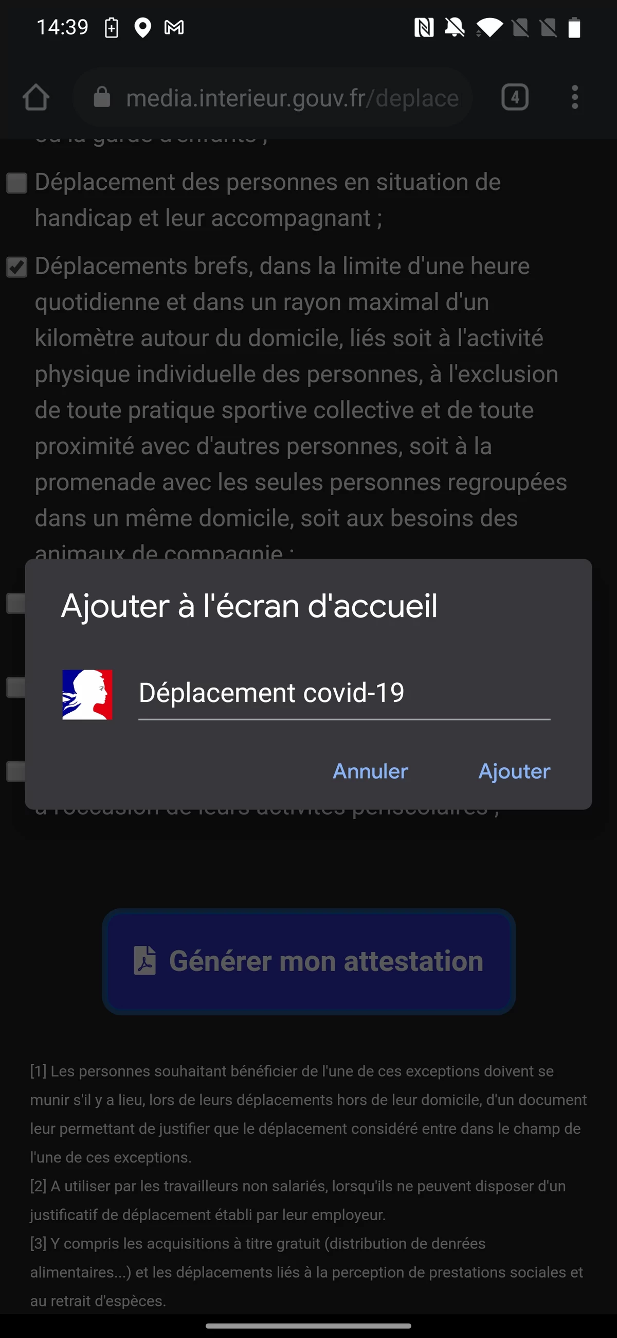 Raccourci Attestation Android