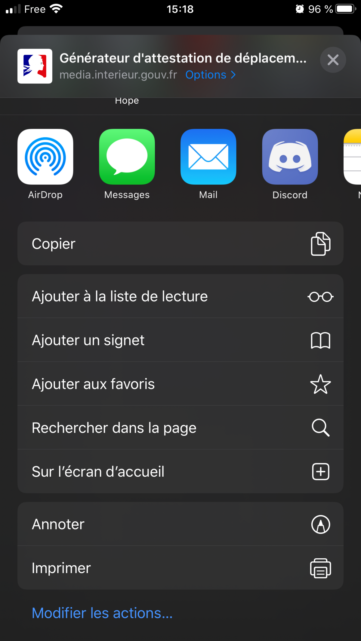 Raccourci Attestation iOS