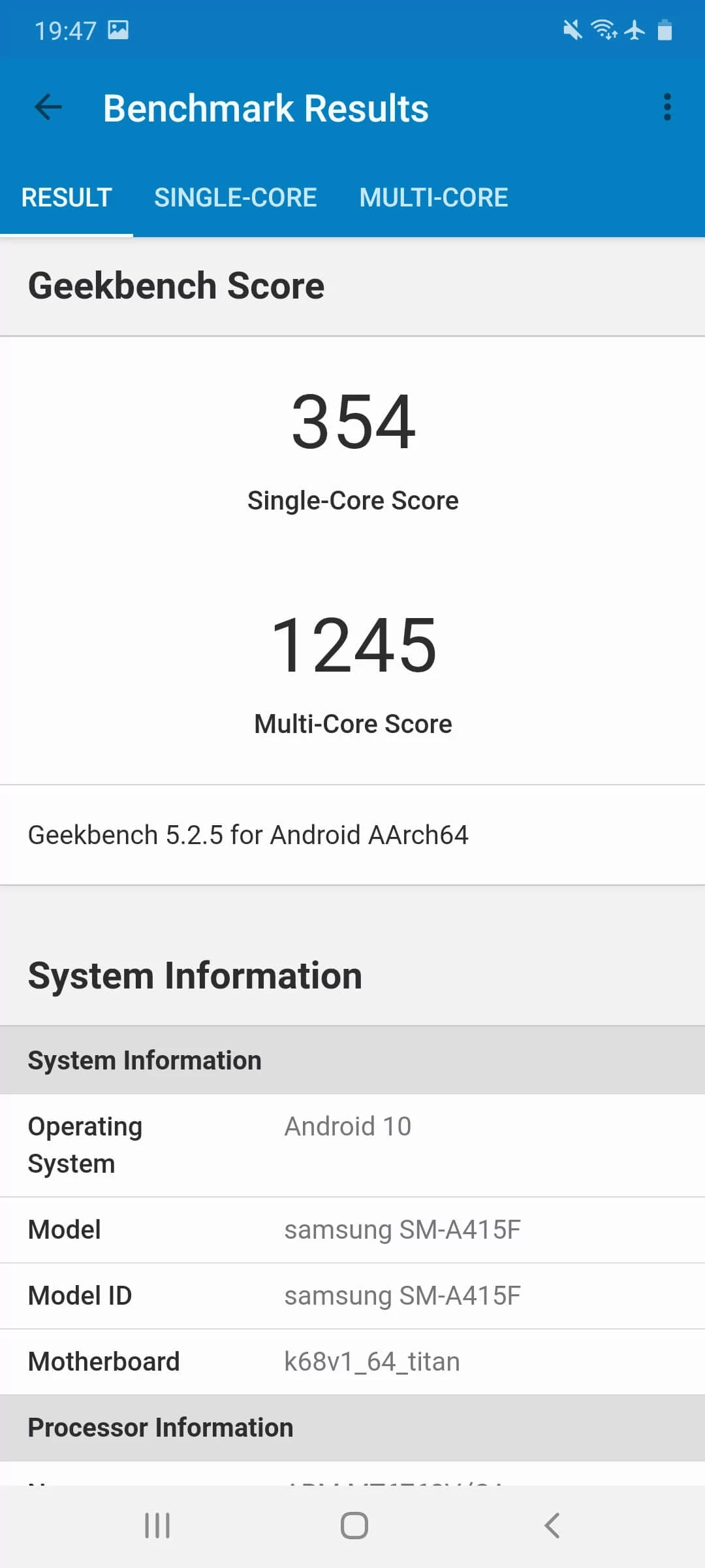 Samsung Galaxy A41 Geekbench