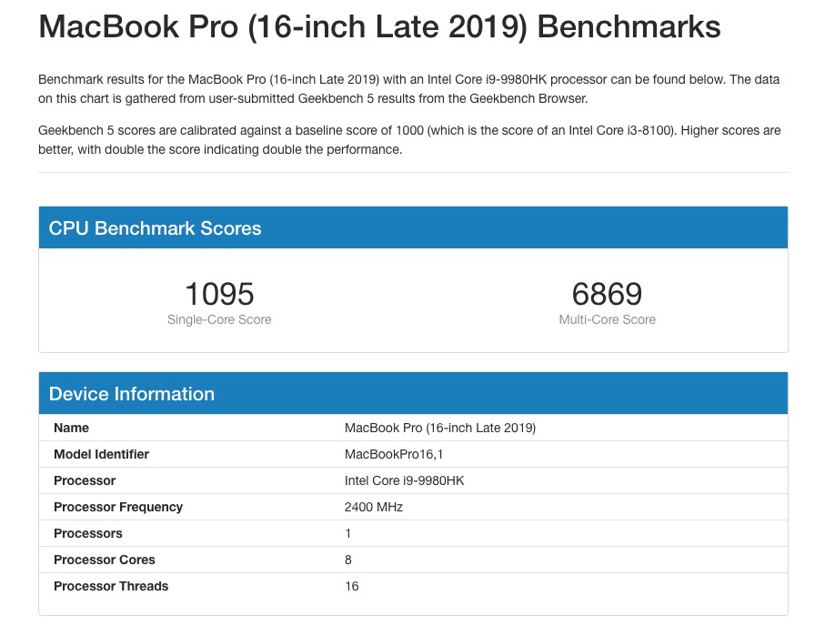 Geekbench MacBook Pro 16
