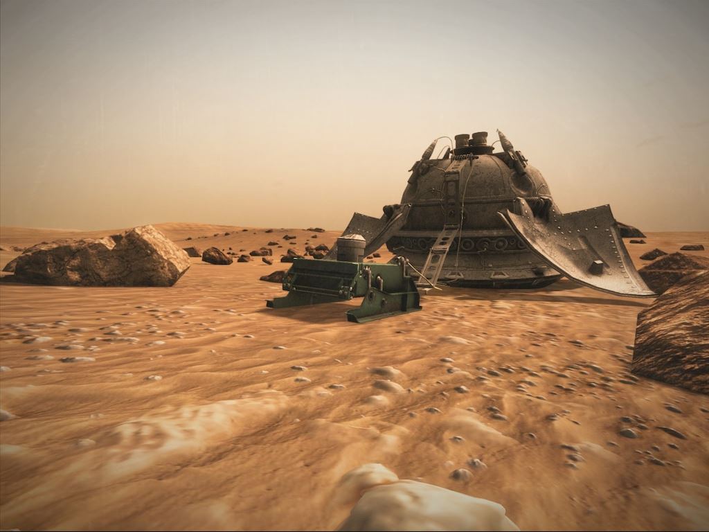 On peut retrouver Mars 3 dans le jeu vidéo &quot;Take On Mars&quot;. Avec Prop-M ! Crédits Steam/Take On Mars/Bohemia Interactive