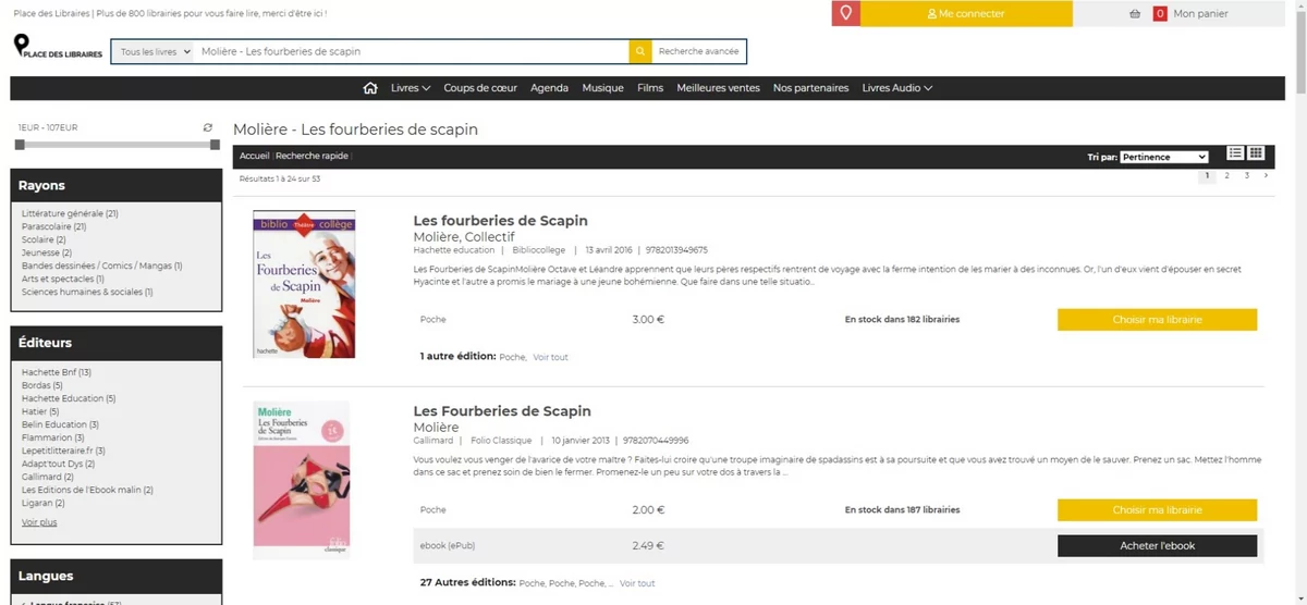 Place des Libraires bouton choisir