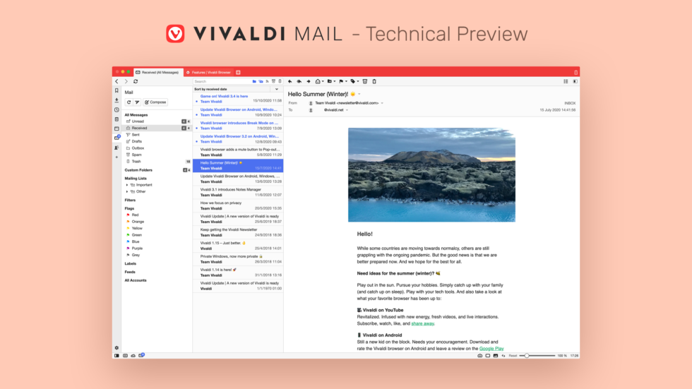 Vivaldi présente Vivaldi Mail, dispo en technical preview