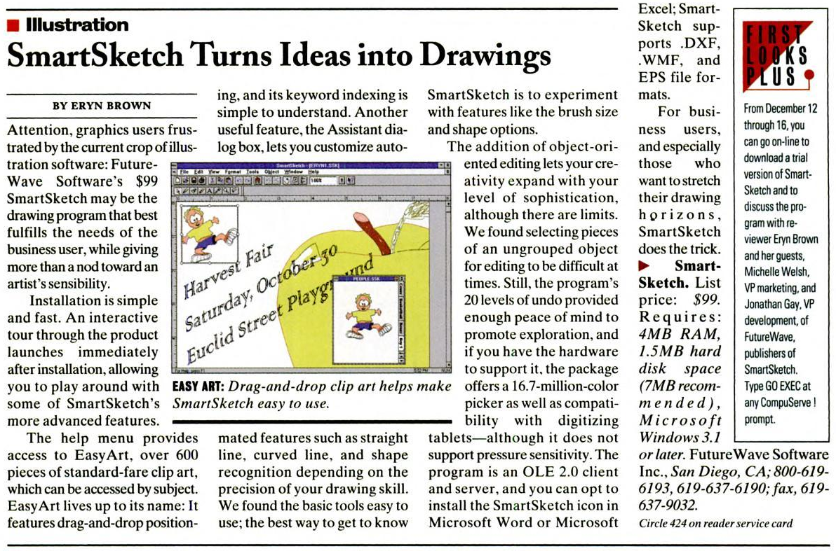 Brève présentation de SmartSketch pour Windows dans PC Mag (10 janvier 1995).