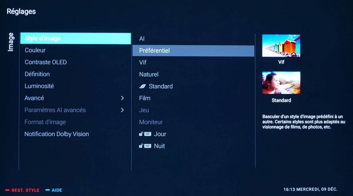 Philips 55OLED855 modes vidéo