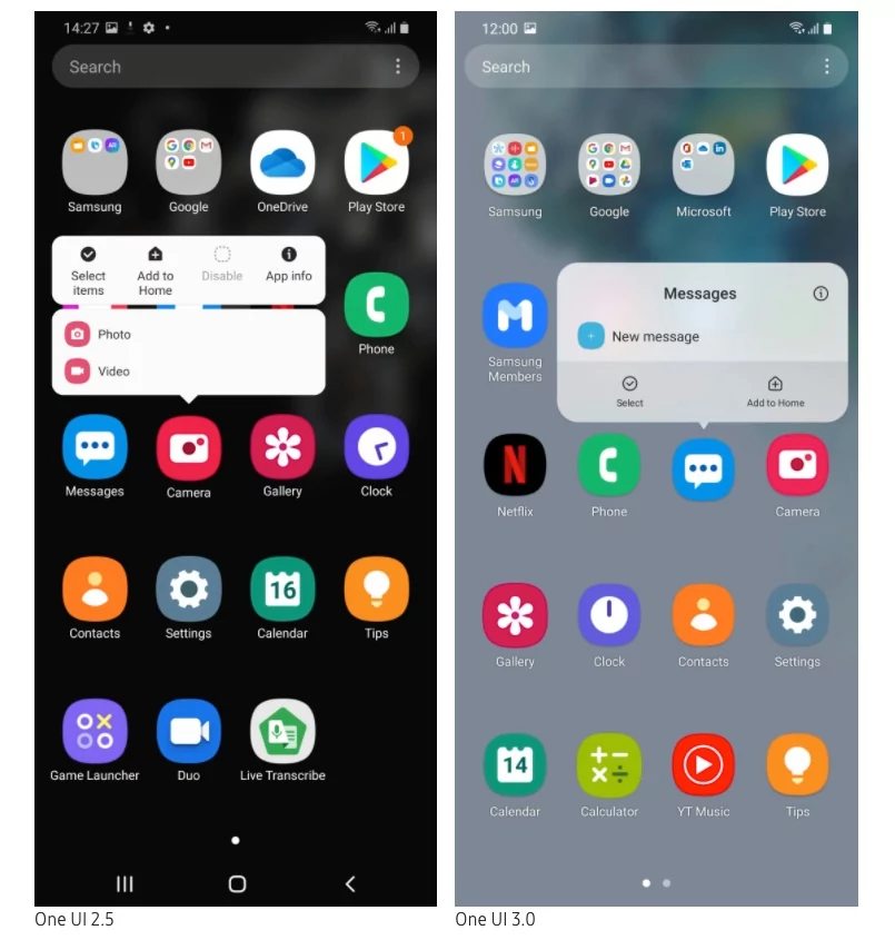OneUI 3.0 appui long © Sam Mobile