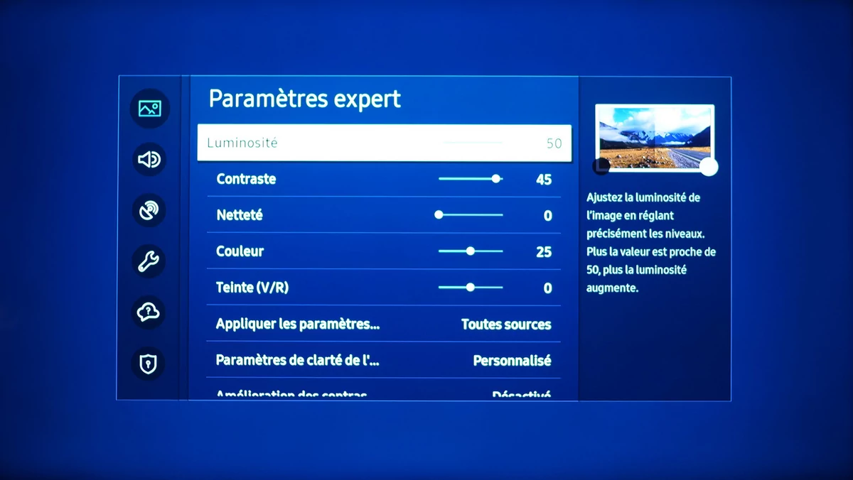 Samsung 55TU7125 paramètres