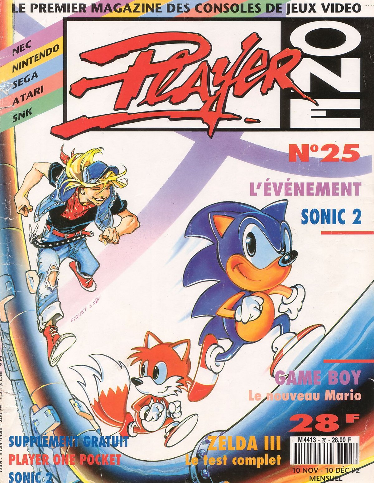 Sonic 2 fait évidemment la couv&#039; du magazine Player One en fin d&#039;année 1992 - via Abandonware.org