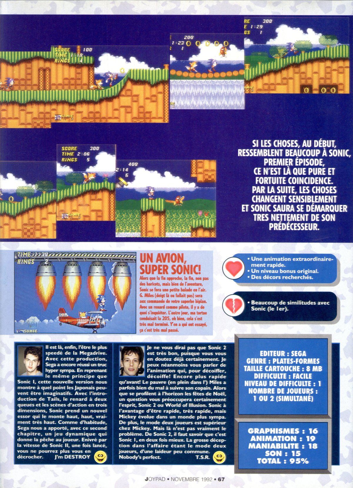 Le test de Sonic 2 dans Joypad (novembre 1992) - via Abandonware.org