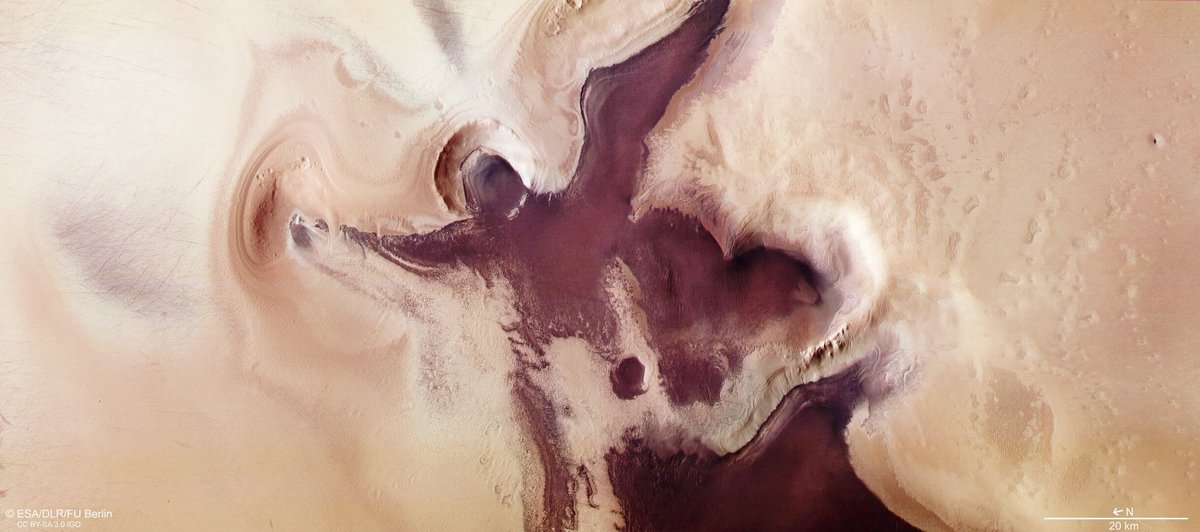 Les dunes du Sud de Mars forment un &quot;ange&quot; sur la surface. Magnifique image de la sonde Mars Express. Crédits ESA/DLR/FU Berlin, CC BY-SA 3.0 IGO