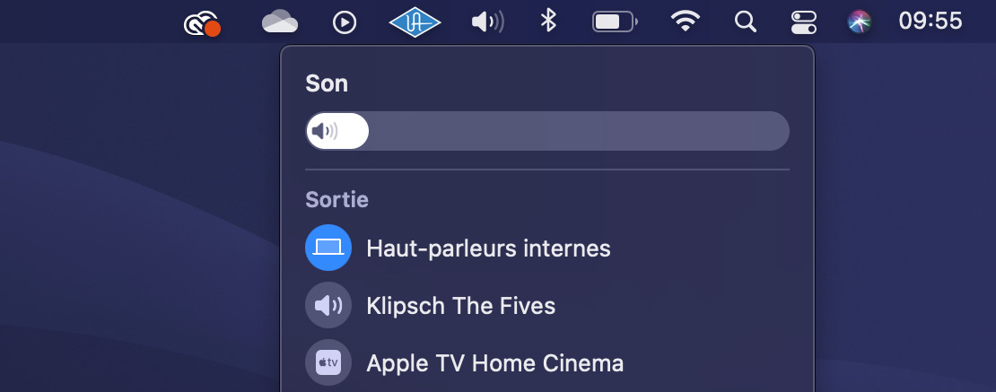 Les Klipsch The Fives vues dans le menu son sous macOS