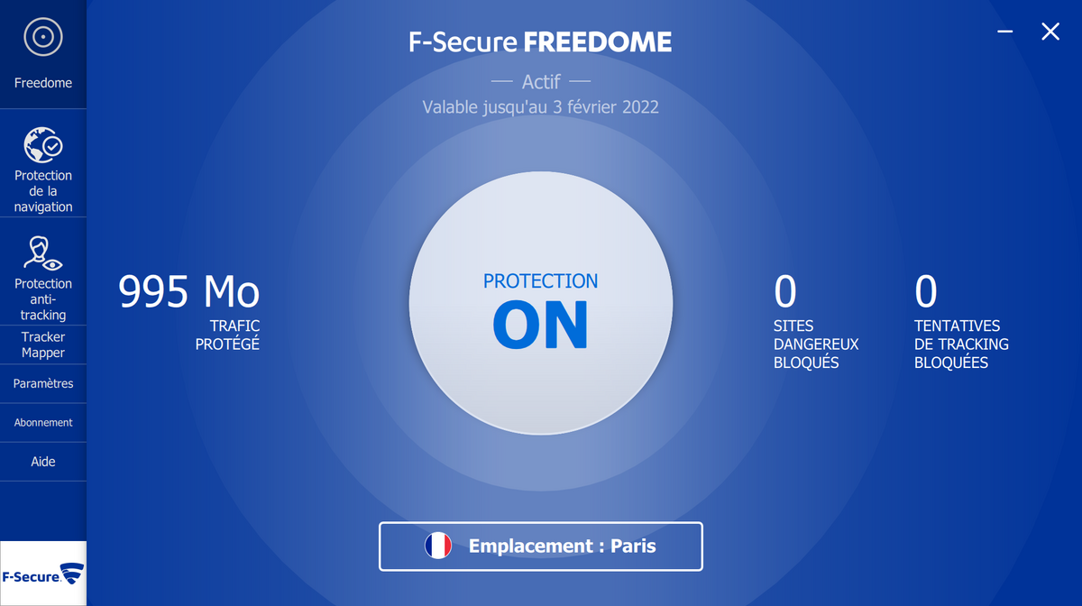 F-Secure - Le VPN Freedome activé