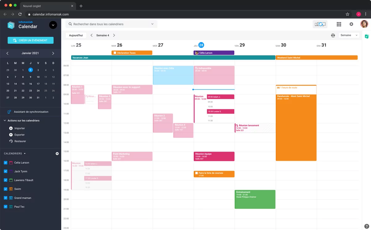 Calendrier Infomaniak © Infomaniak