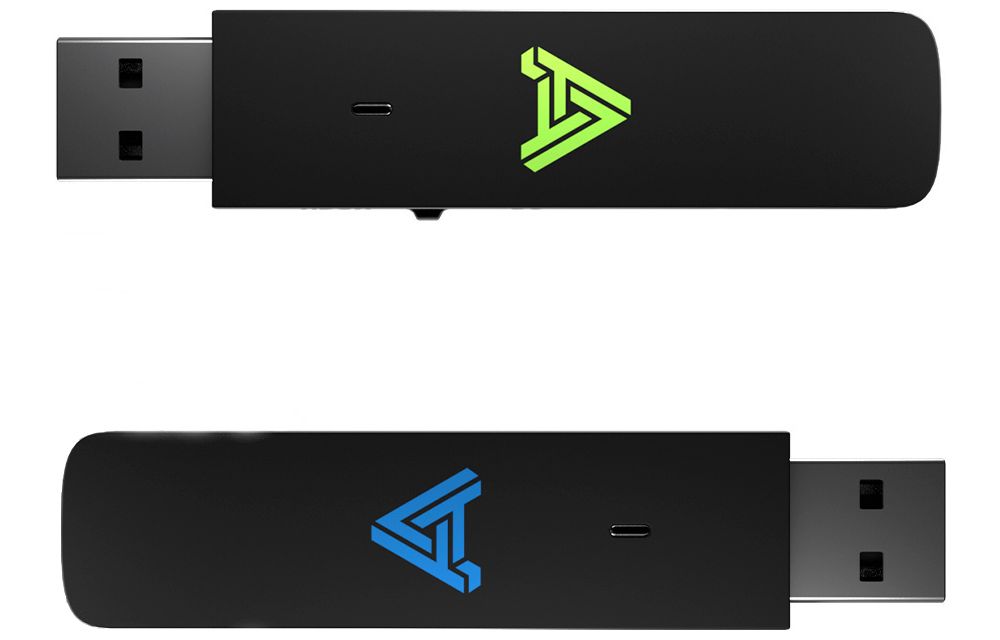 En « vert », le dongle USB du Penrose X et, en « bleu », celui du Penrose © Audeze