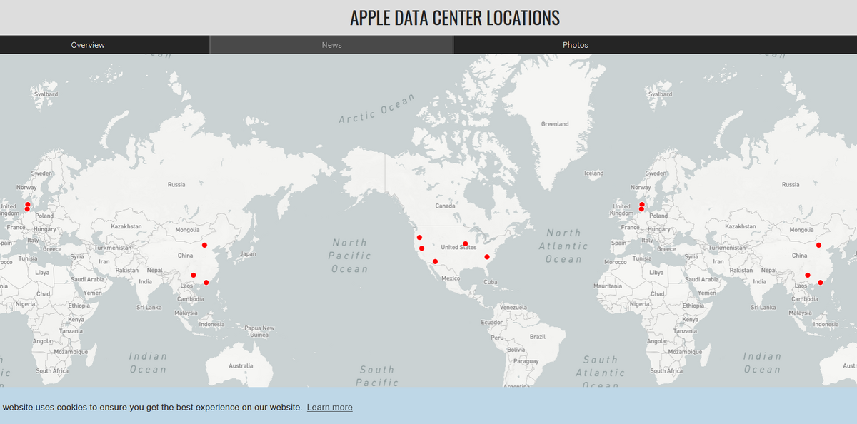 Les datacenters d&#039;Apple à travers le monde 