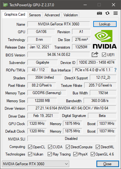 Gigabyte RTX 3060 OC Gaming © Nerces