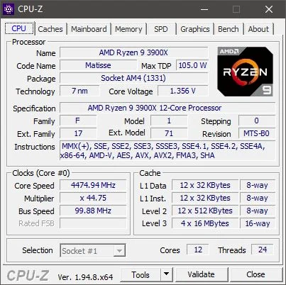 CPU-Z - Ryzen 9 3900X OC © Nerces