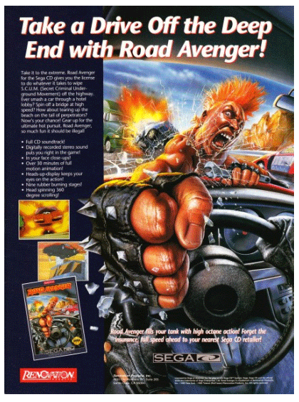 La publicité américaine de Road Avenger sur SEGA CD