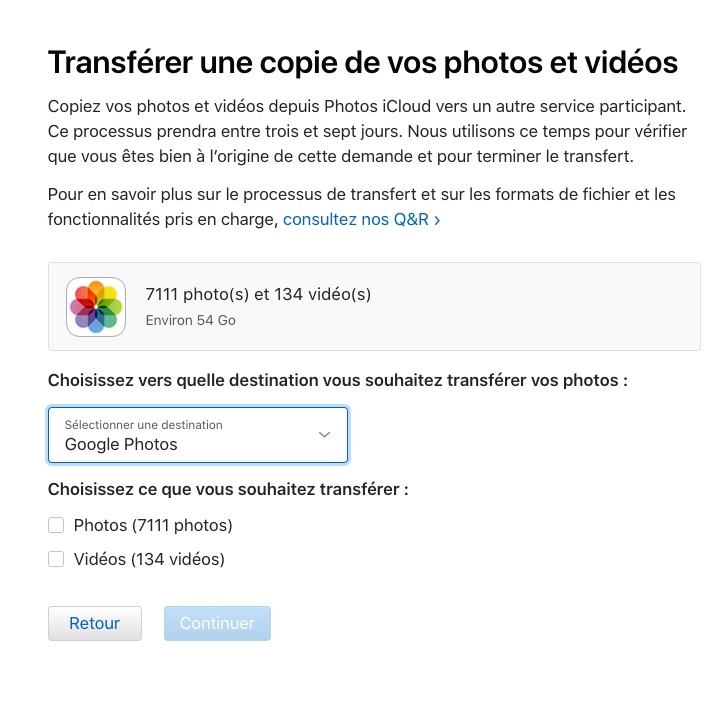 iCloud vers Google Photos Apple-2 © © Apple