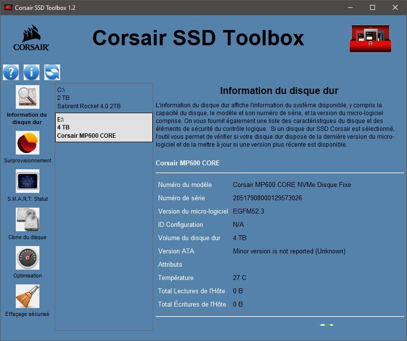 Le soft Corsair SSD Toolbox est complet... © Nerces