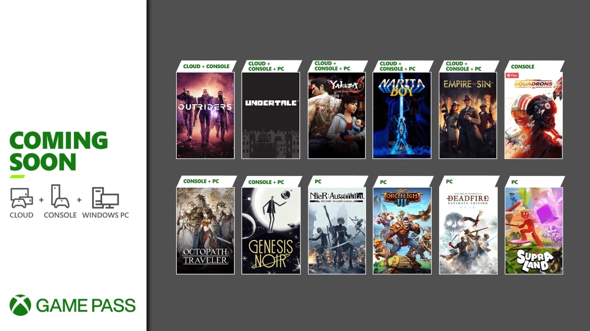 Xbox Game Pass : en plus d'Outriders, Nier: Automata, Yakuza 6, Empire of Sin et d'autres arrivent en mars